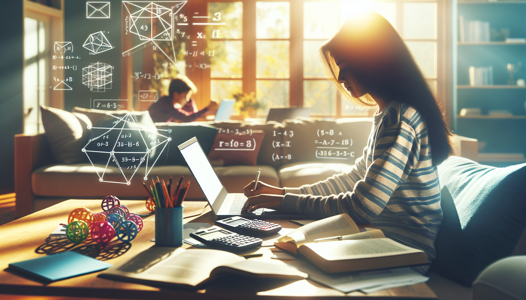 Student studiuje z laptopem w domowym zaciszu, naturalne światło