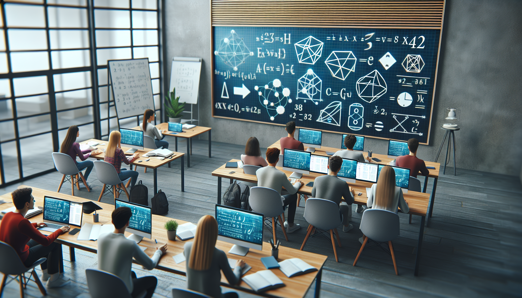 Uczniowie uczestniczący w interaktywnej lekcji matematyki online