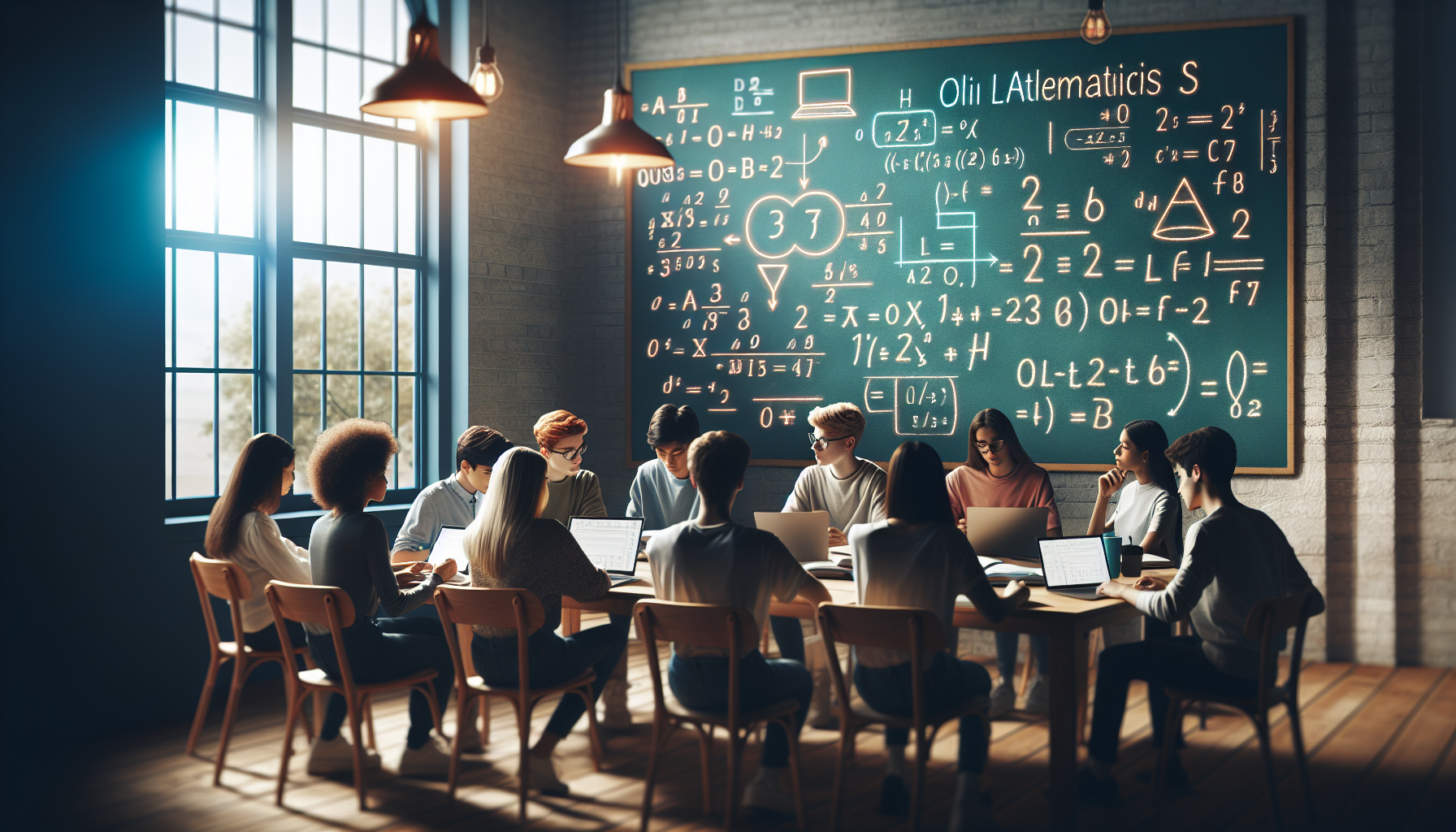 Student siedzący przy biurku, otoczony książkami i notatkami, uczący się matematyki