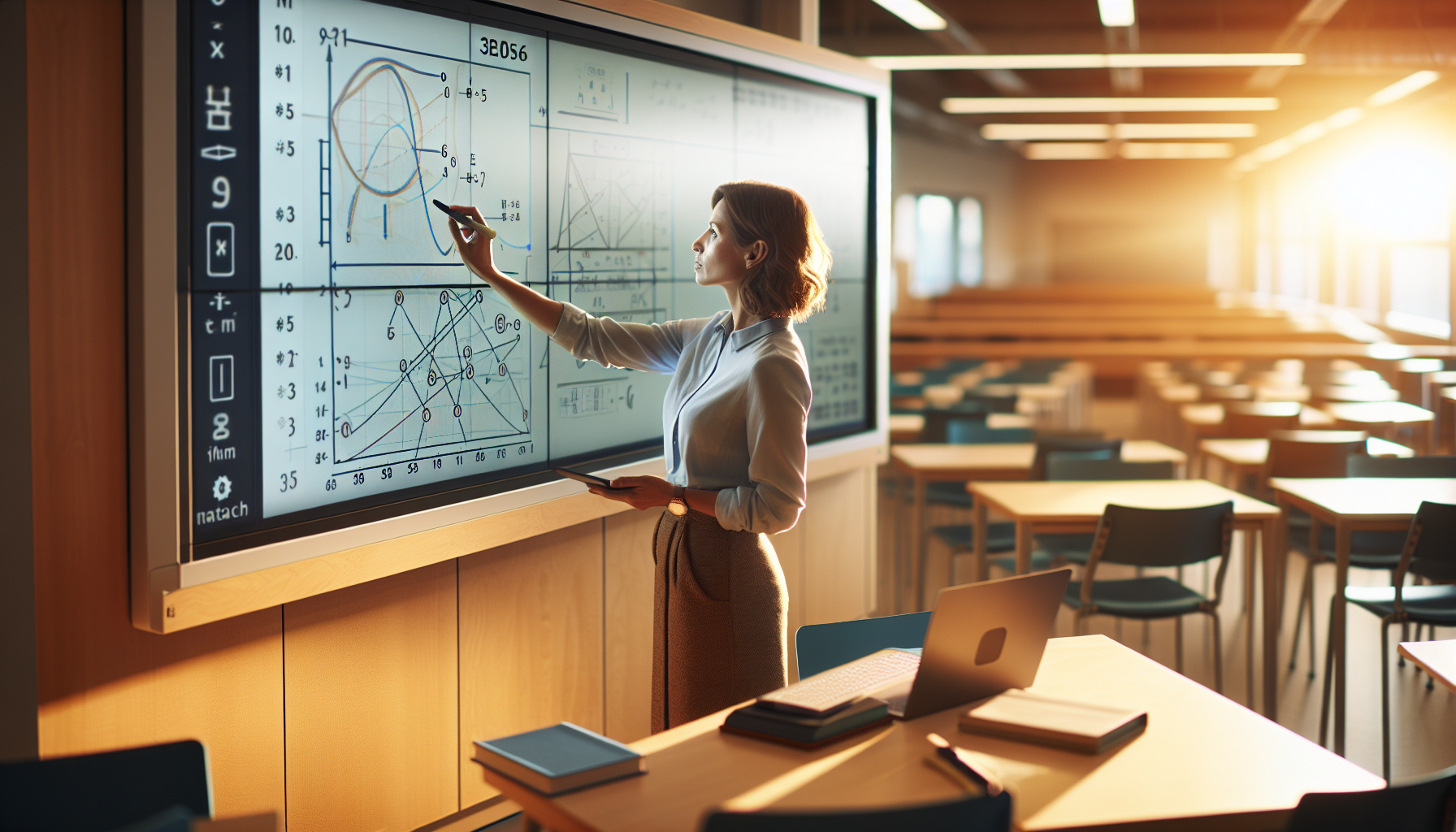 Nauczyciel korzystający z tablicy interaktywnej podczas lekcji matematyki